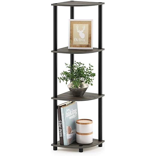 STAR WORK - 4 Tier Corner Standing Corner Wall Shelf Display Rack Furniture Turn-N-Tube End Table Corner Display Rack Hallway, Living Room, Metal, Easy Assembly, Space Saving, Industrial (Corner - 4)