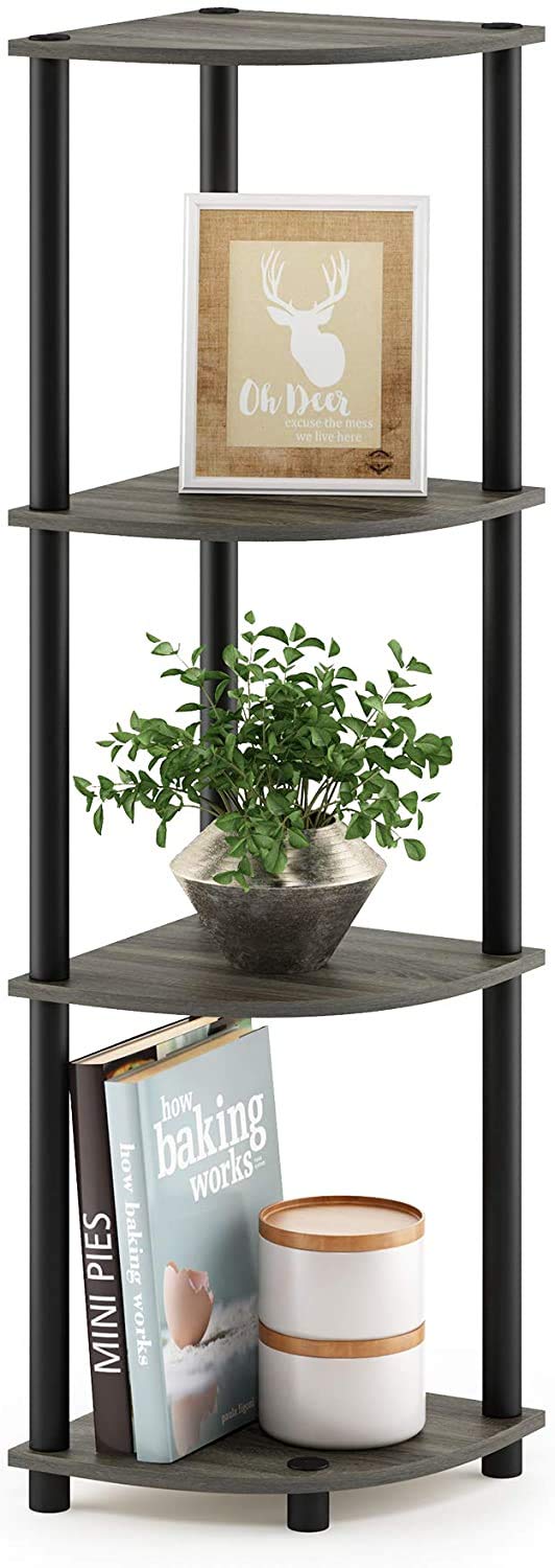 STAR WORK - 4 Tier Corner Standing Corner Wall Shelf Display Rack Furniture Turn-N-Tube End Table Corner Display Rack Hallway, Living Room, Metal, Easy Assembly, Space Saving, Industrial (Corner - 4)