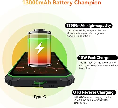 Miniatura 2 de Rugged Phones Unlocked, 2023 Blackview BV6200 Rugged Smartphone, 13000mAh Battery 18W Fast Charge, Android 13, 8GB+64GB2TB Expand, Loudest Speaker