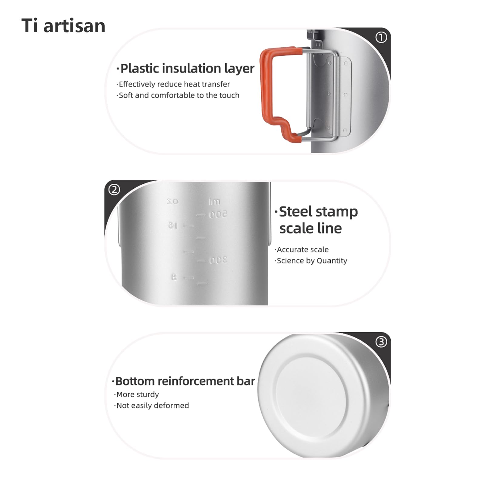 Ti artisan Taza de titanio para camping, portátil, ultraligera, 450 ml/750 ml, agua con asas plegables y tapa para acampar al aire libre, senderismo, mochileros (750 ml)