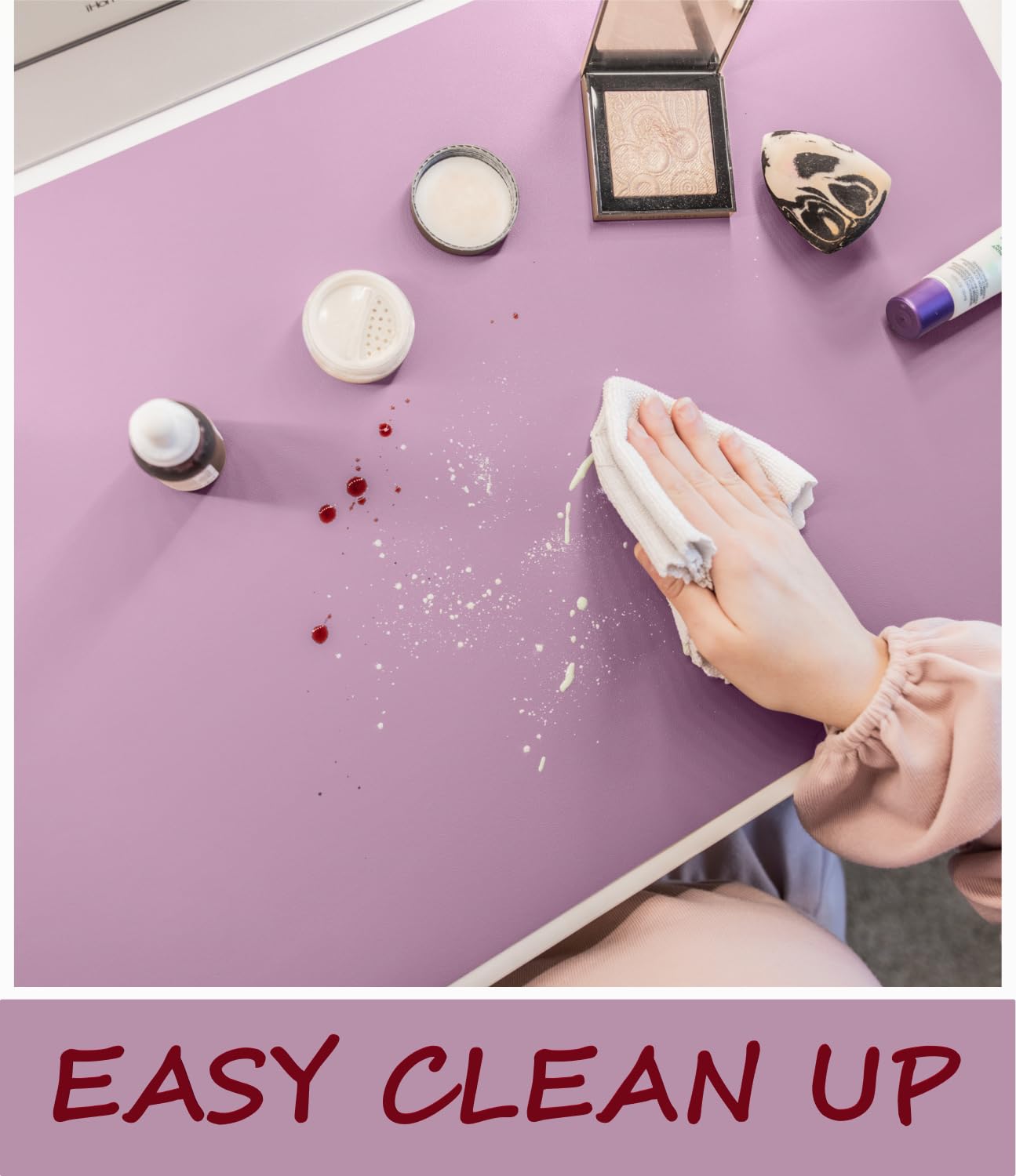 Makeup Mat for Vanity Top Protector, Cover Work Table Waterproof, Oilproof Dustproof Smooth and Soft, Purple 23.6