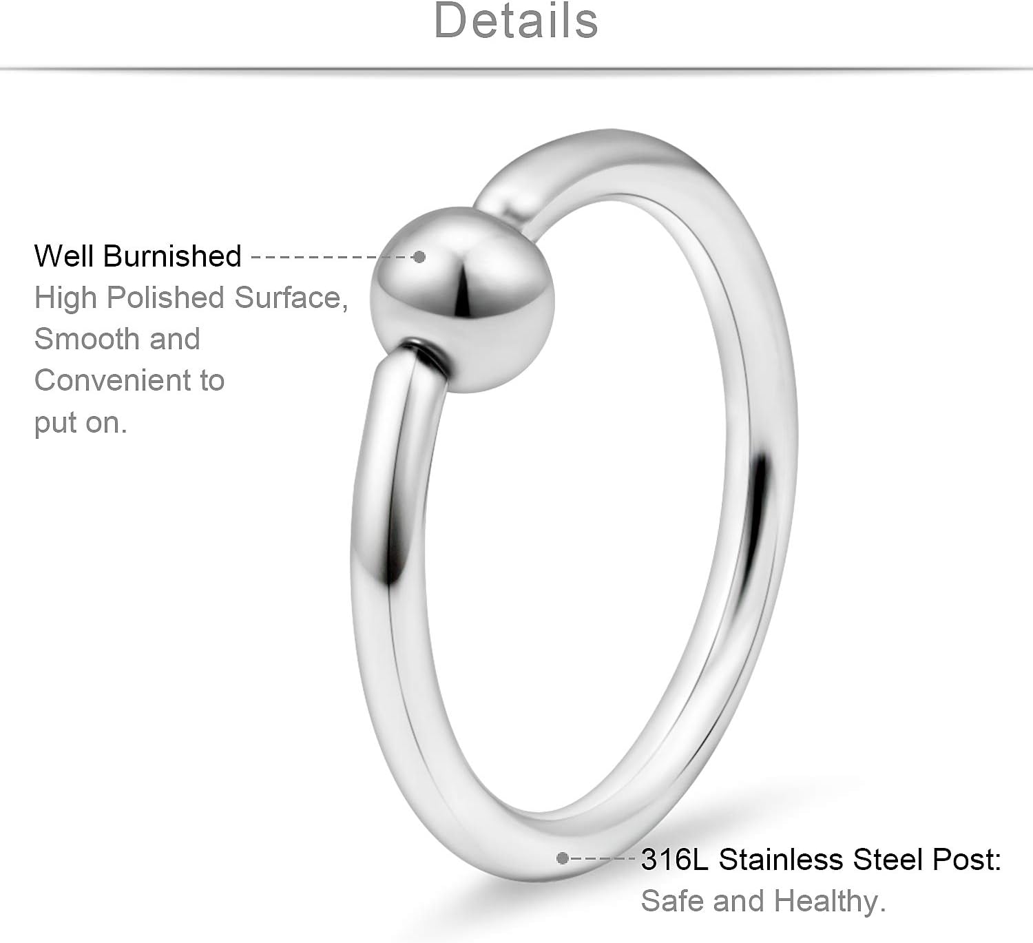 SCERRING 14G Captive Bead Piercing Ring Stainless Steel Nose Septum Tragus Helix Nipple Belly Lip Eyebrow Hoop Rings Piercing Jewelry for Women Men 8-16mm 18-36PCS - Image 2