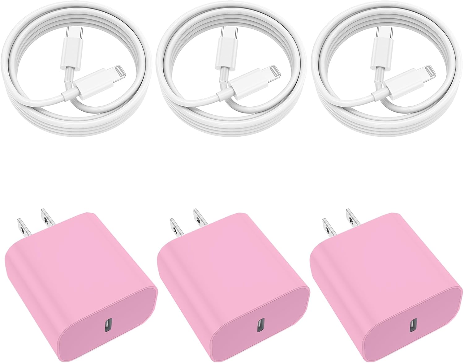 3Pack iPhone Charger Fast Charging Apple MFi Certified USBC Wall Charger Block with 6FT USB C to Lightning Cable for iPhone 14 Pro Max/13 Plus /12/11 Mini/iPad Pro Type C Power Adapter (3Pack-Pink)