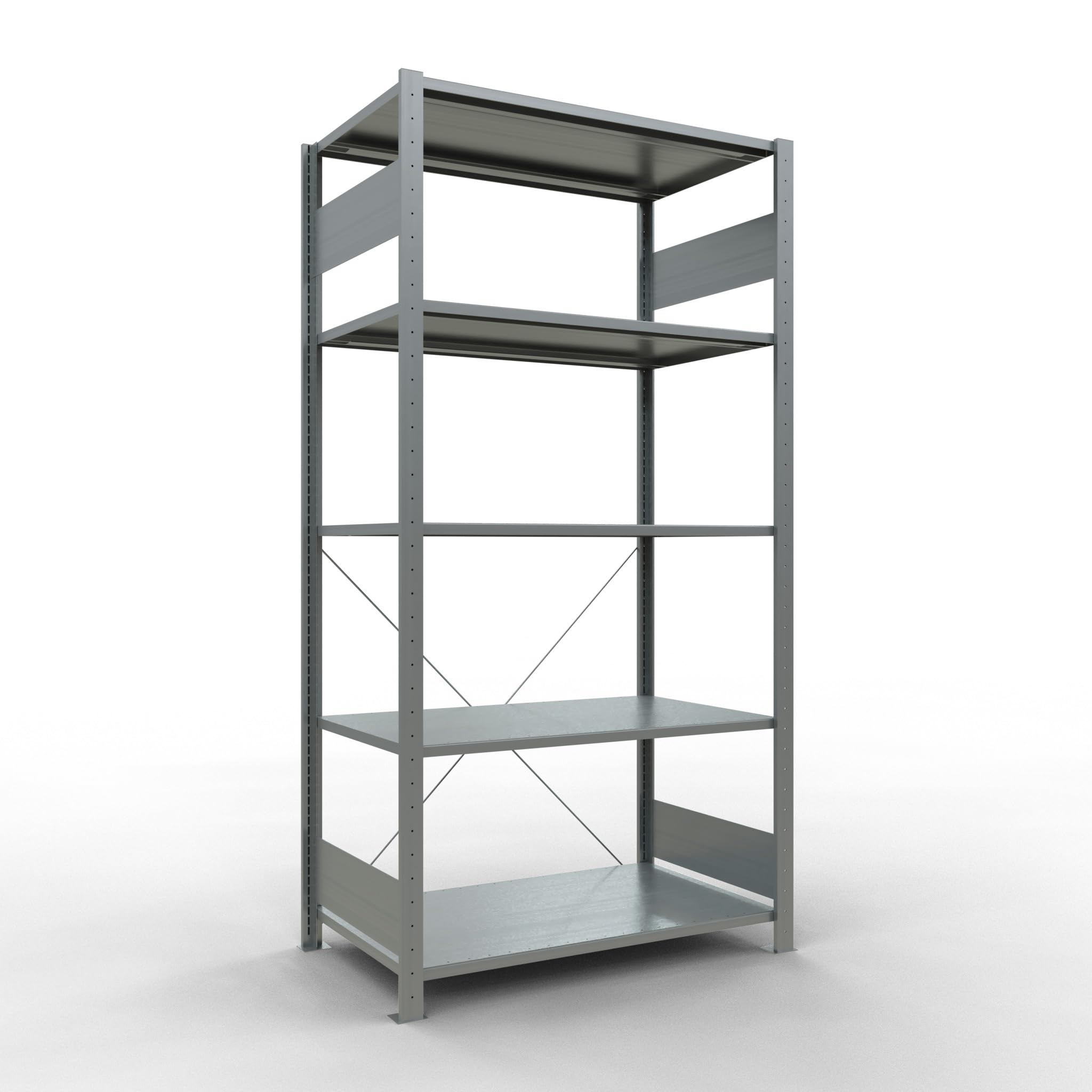 SCHULTE Lagertechnik Grundregal, Fachbodenregal Stecksystem MULTIplus150 | 2000 x 1000 x 600 mm (HxBxT), 5 Fachböden, Kreuzstrebe, verzinkt - Expressline