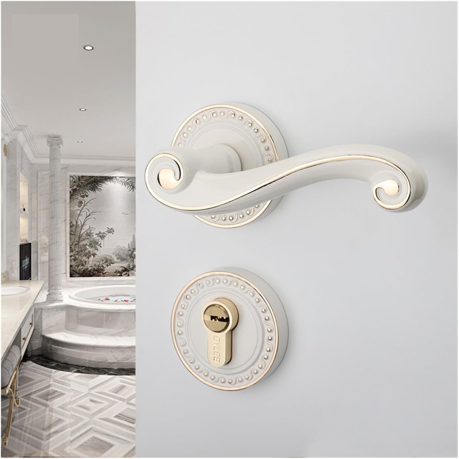 Indoor Wooden Door Lock Anti-Theft Magnetic Split Lock Bedroom Bathroom Door Lock Door Handle(Ivory White)