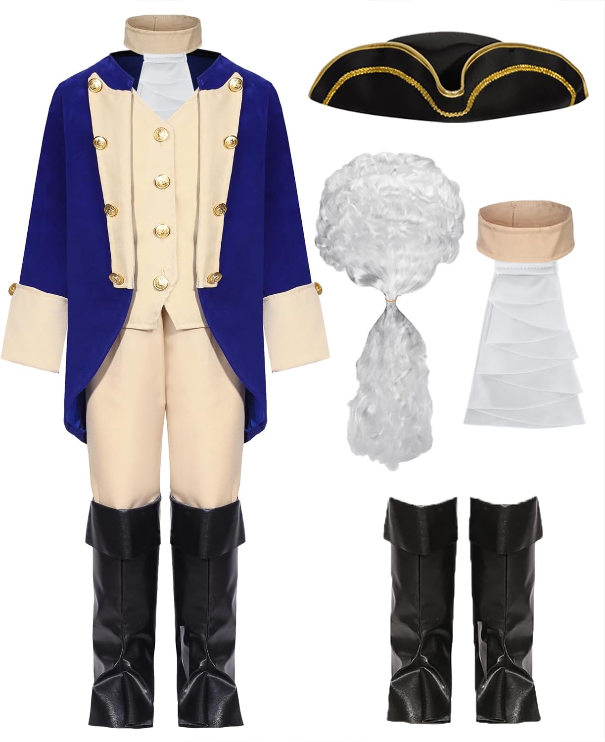 George Washington Costume Kids Boy Founding Father Costume Outfit Hamilton Cosplay American Colonial Uniform with Wig George Washington Costume Kids Boy Founding Father Costume Outfit Hamilton Cosplay American Colonial Uniform with Wig