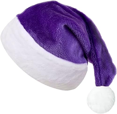 Ausejopeac Sombrero de Navidad de Papá Noel morado de felpa para adultos, sombrero de Navidad de terciopelo morado de felpa para mujeres y hombres,