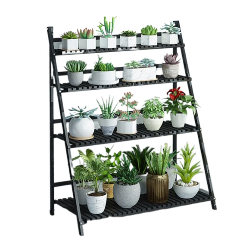 SnamicE Ladder Plant Stand 4Tier Wooden Planter Holder Flower Pot Display Shelf for Home Patio Lawn Garden Balcony Plant Stand Indoor,Black-100cm