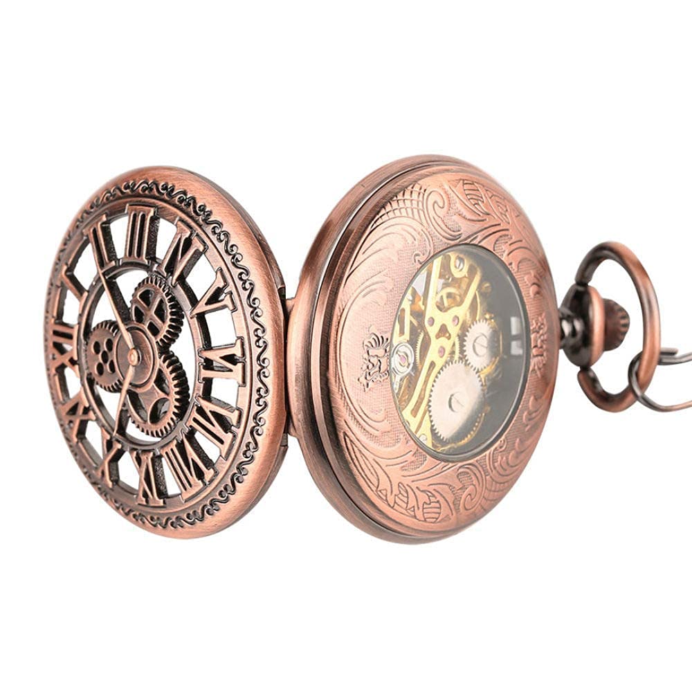 Orologio da Taschino, Creativo Vintage Modello Annata a Mano avvolgimento Meccanico Tasca Orologio da Taschino con ingranaggio Cavo Design Elegante Spettacolo, con Catena