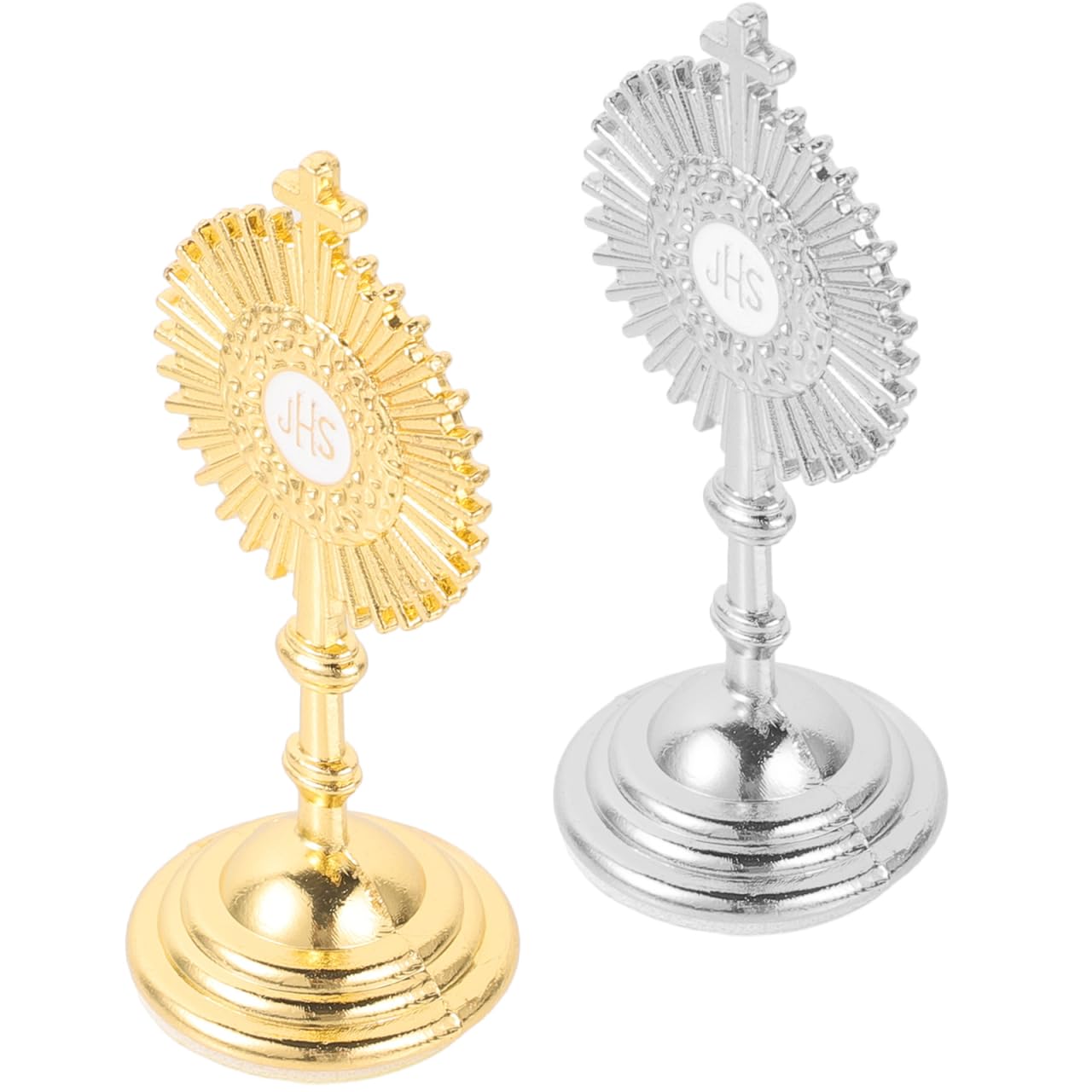 EXCEART 2 Piece Standing Metal Crucifix Set with Base Catholic Religious Decor Jesus Cross Statue for Home Altar Chapel Prayer Tabletop Display