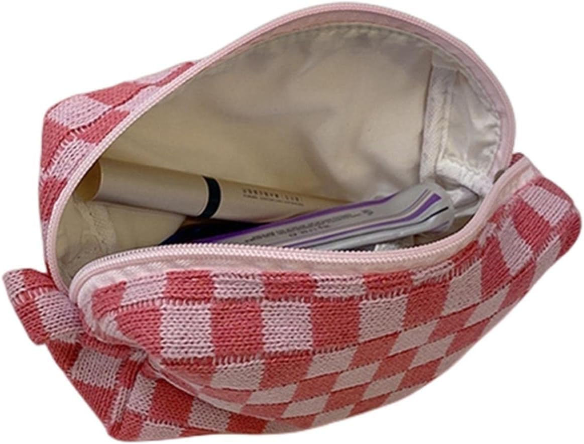 Astuccio per matite, grande capacità, a scacchiera, trousse per cosmetici, organizer per cancelleria, design lavorato a maglia, per scuola, ufficio e viaggi