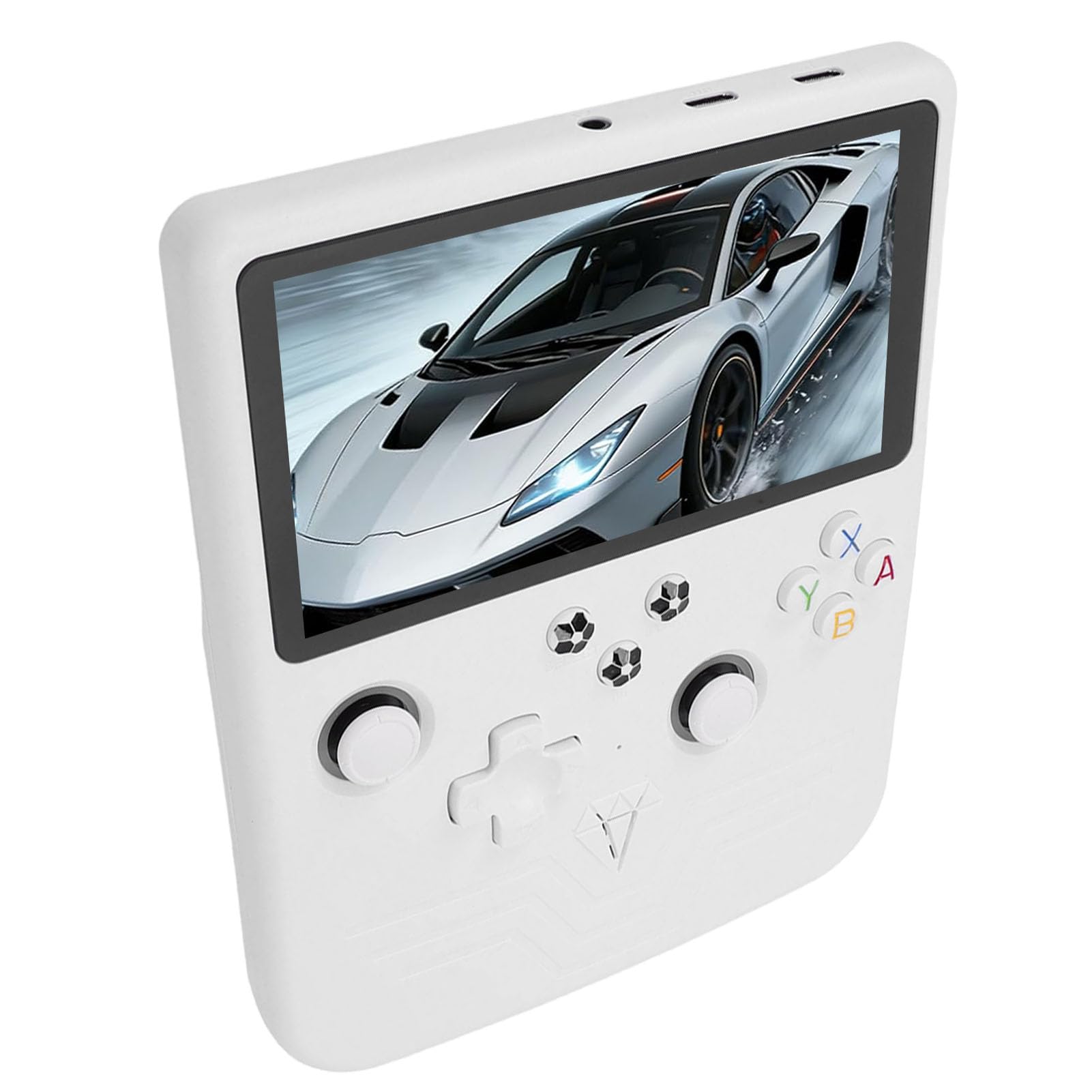 KKPLZZ Tragbare Retro-Spielkonsole mit 6-Zoll-HD-Bildschirm, 6000-mAh-, Zwei RGB-Joysticks, Unterstützung für über 30 Emulatoren und 128-GB-Karte (Weiß)
