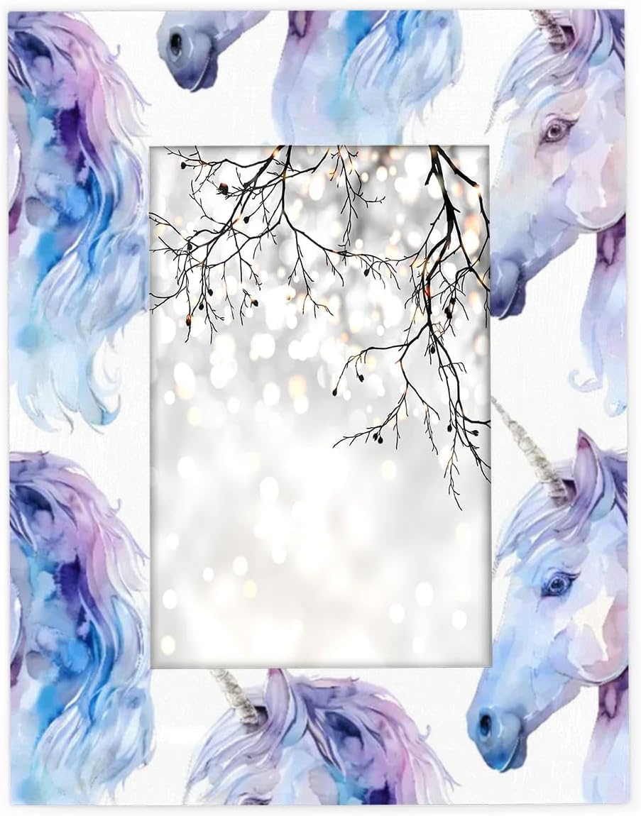 Cute Unicorn 8x10 Picture Frame, Unicorn Print Wood Photo Frame for Wall or Tabletop Display Pictures 5x7 with Mat or 8x10 without Mat