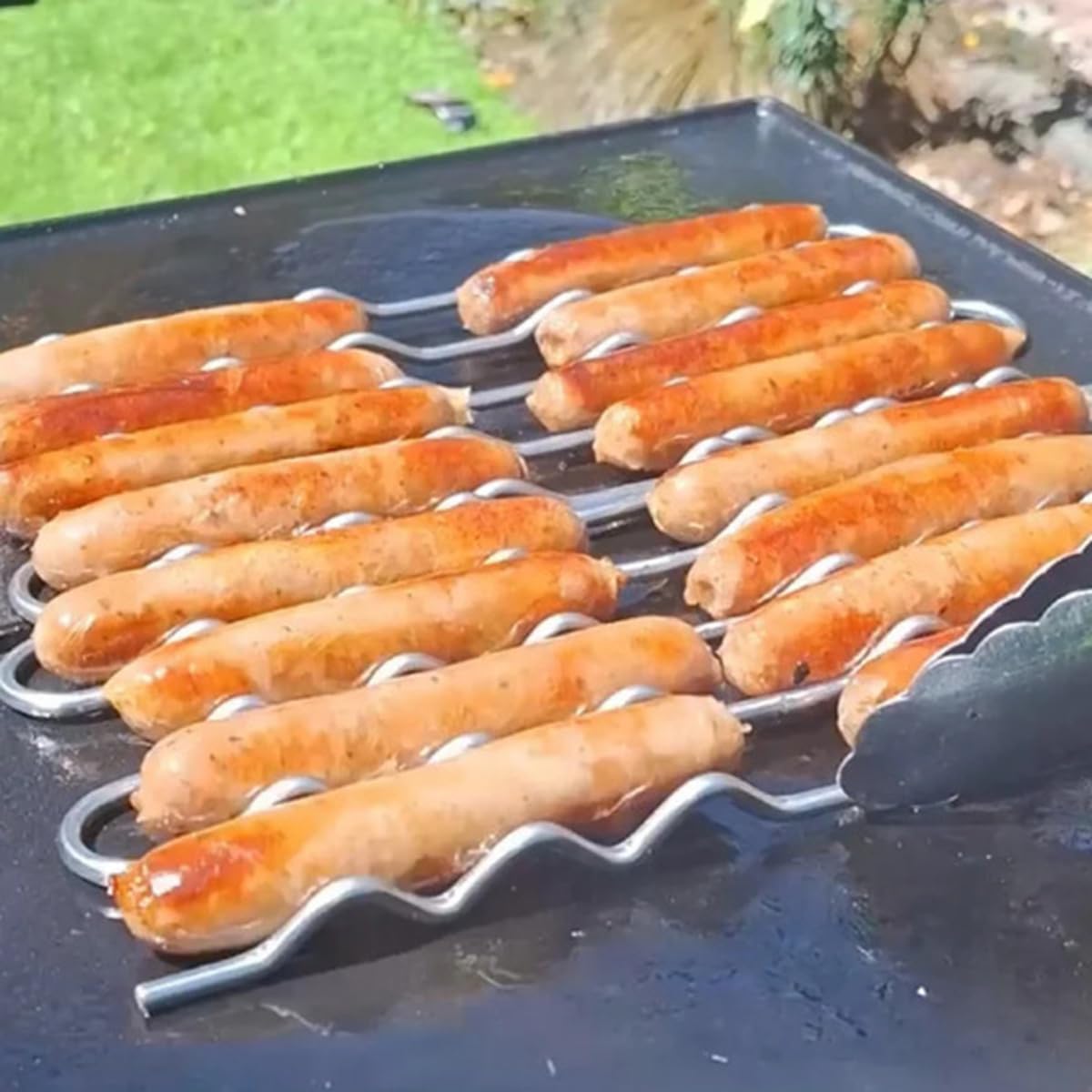 Rullo per salsicce in acciaio inox, girevole a 360°, per salsicce cotte uniformemente, supporto girevole per hot dog, barbecue all'aperto, campeggio