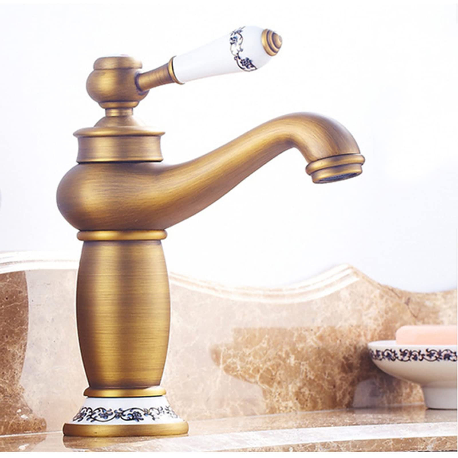 Robinet de lavabo monotrou rétro mitigeur vintage en laiton doré pour vasque de salle de bain