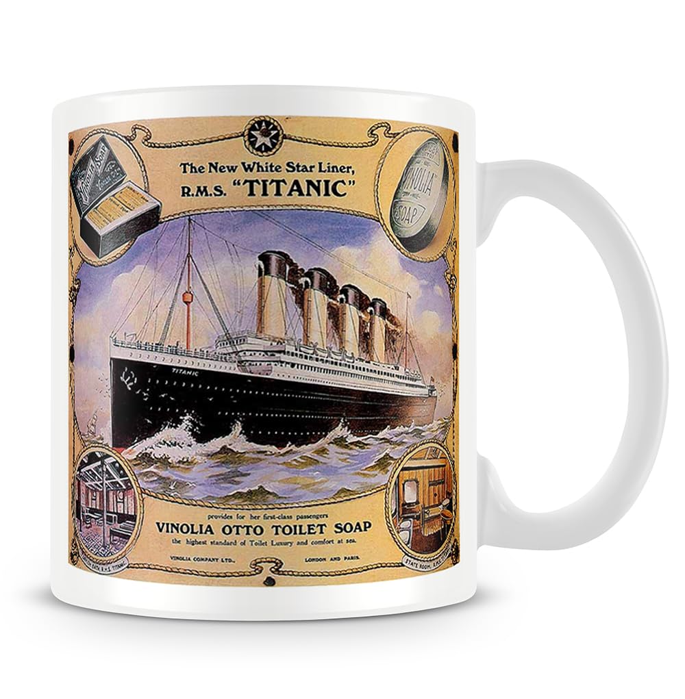 Giftme Vintage White Star Line Titanic Vinolia Otto Toilet Soap Poster, 11oz White Ceramic Mug.