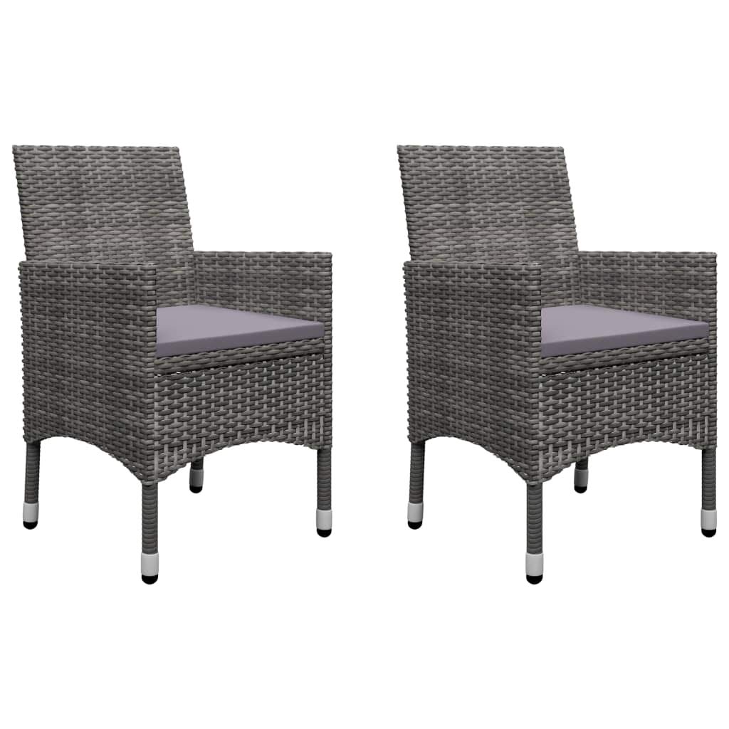 Juego de muebles de jardín de polirratán y cristal templado gris, 3 piezas, muebles de exterior con sillas, muebles de terraza para balcón, jardín, porche