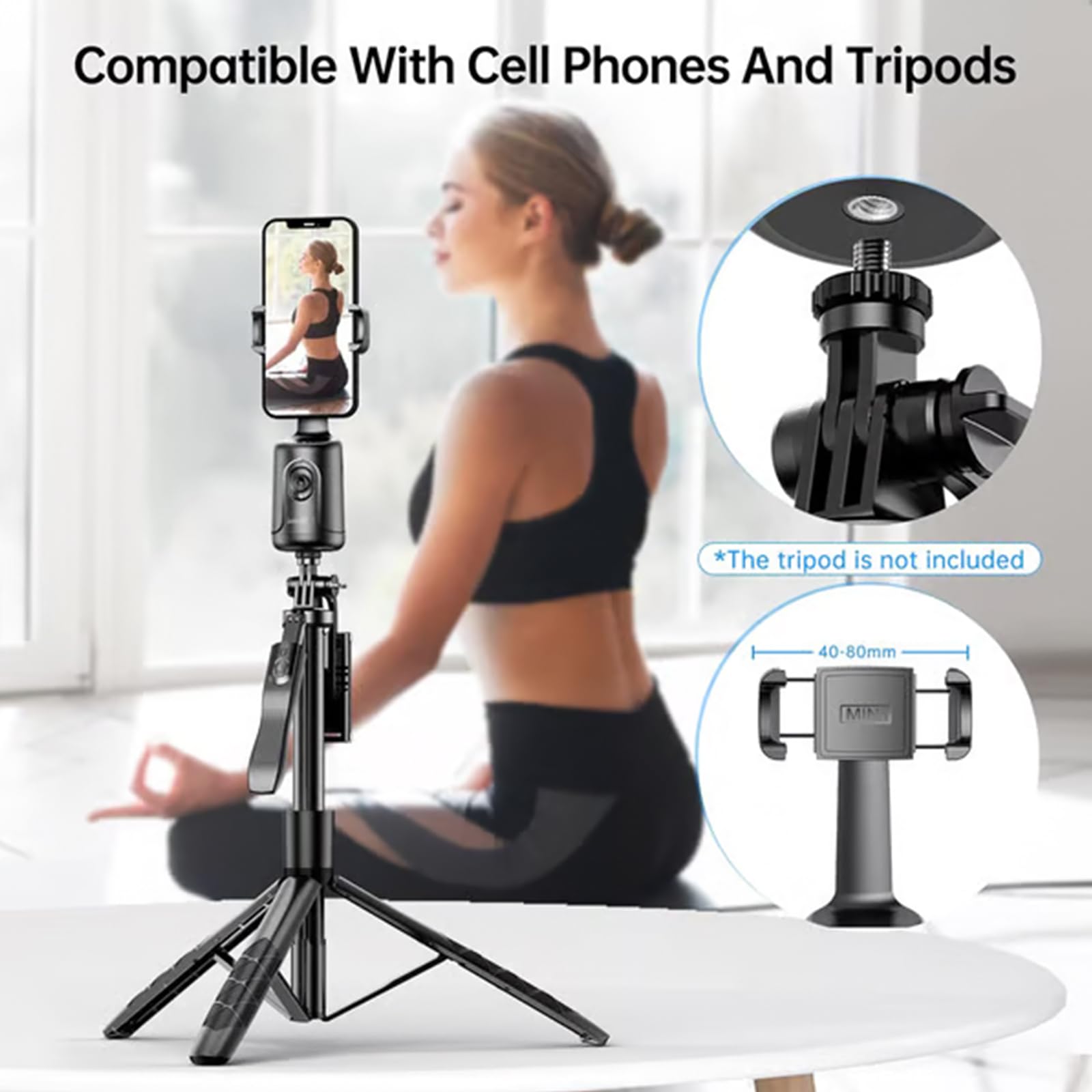 Smart AI Facial Recognition Phone Tripod, Auto Face Tracking & 360° Rotating Tripods Selfie Stick, Smart Tracking Gimbal Tripod with Remote for Video Recording Vlogging Selfie (Black)