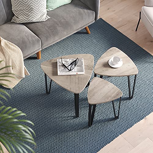 VASAGLE Industrial Nesting Coffee Table, Set of 3 End Tables for Living Room, Stacking Side Tables, Easy Assembly, Wood Look Accent Furniture with Metal Frame, Greige and Black ULNT013B02