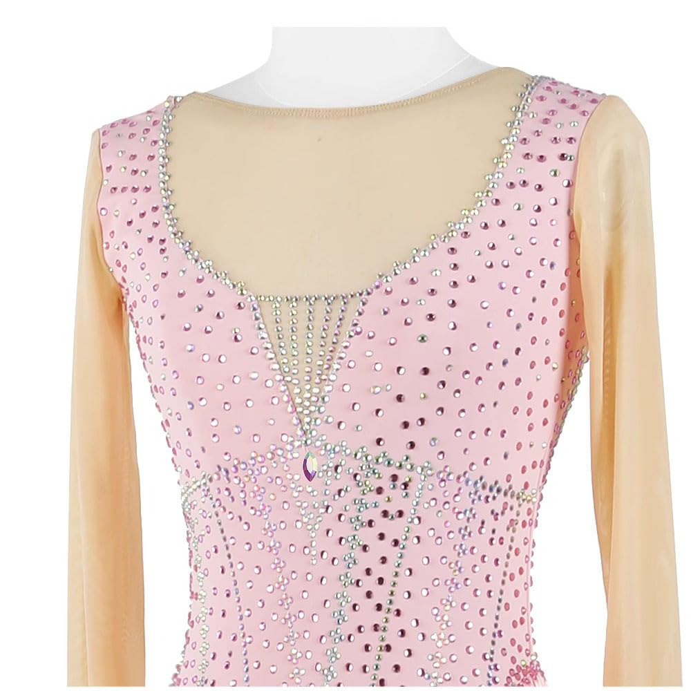 JRUIA Costume da Pattinaggio Artistico Nappe per Bambine Gonna da Pattinaggio su Ghiaccio per Donna Body Artistici Abbigliamento da Competizione per Ginnastica A Maniche Lunghe con Strass