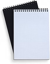 INNAXA A5 Grid Notebook | Top Spiral Binding | A5 Note Pad 100 GSM | square grid Pages | 60 Sheet/ 120 Pages (Black Cover, Pack of 2)