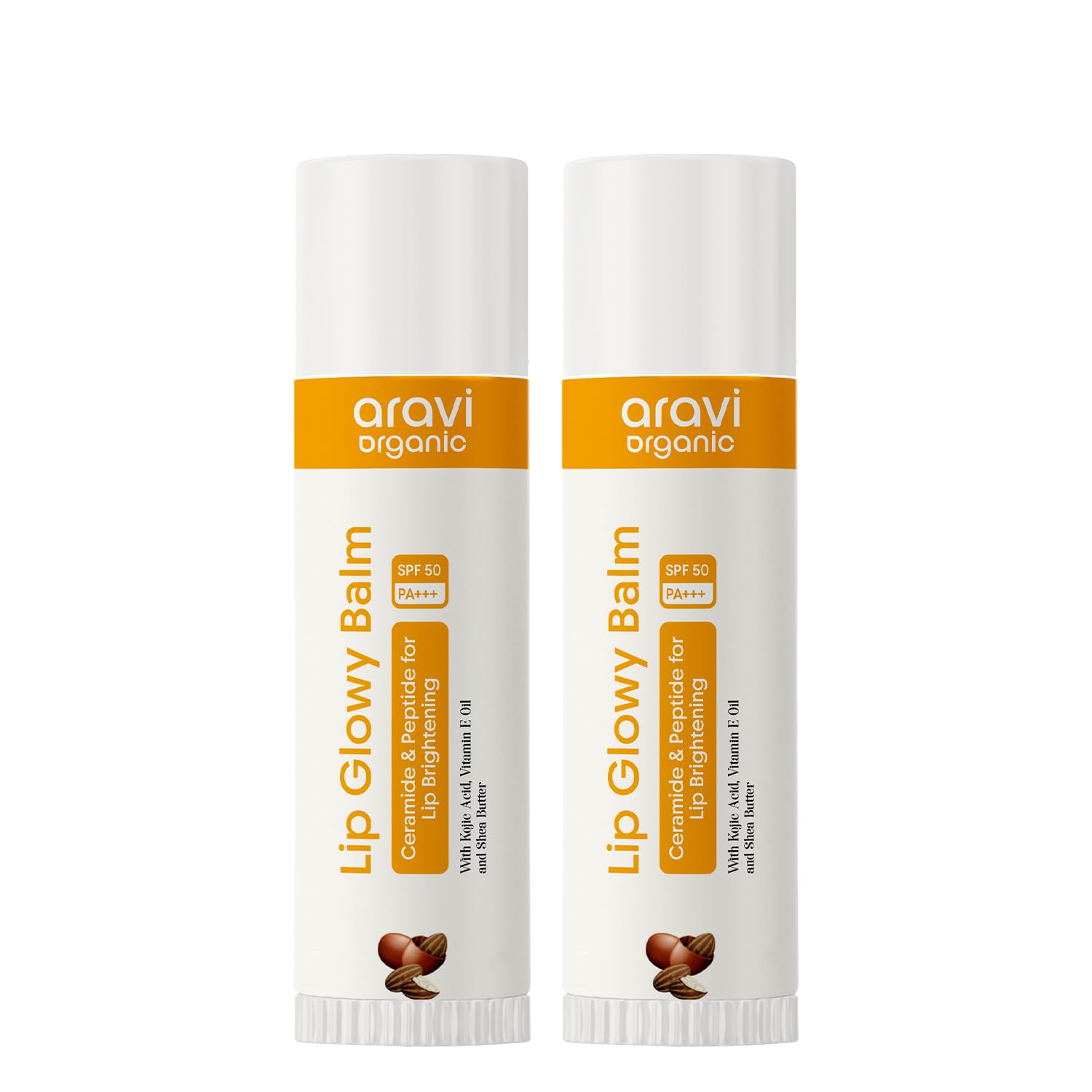 Aravi Organic Lip Glowy Balm With SPF 50 PA+++ & Kojic Acid – Ceramide & Peptide – SLS & Paraben Free – Pack Of 2