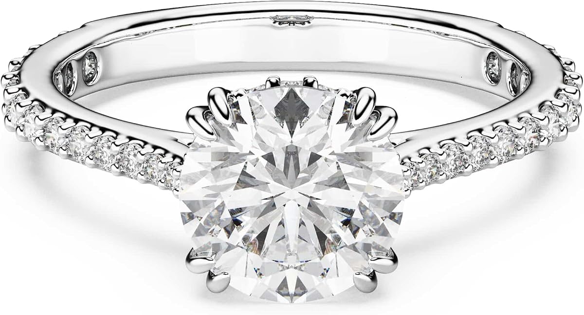 Stilla cocktail ring, Round cut, Pavé, White, Silver-tone finish