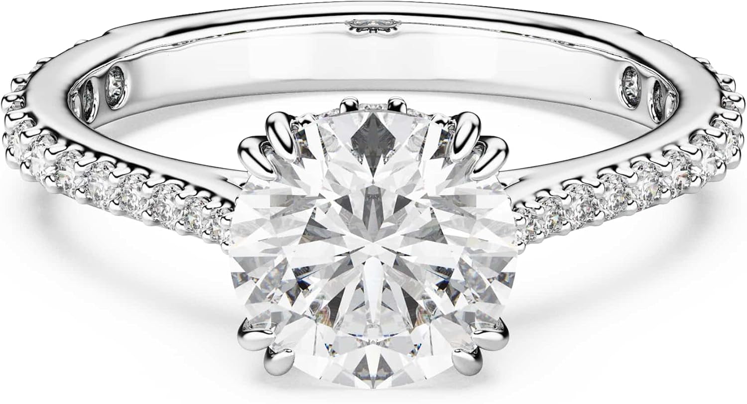 Swarovski Stilla cocktail ring, Round cut, Pavé, White, Silver-tone finish