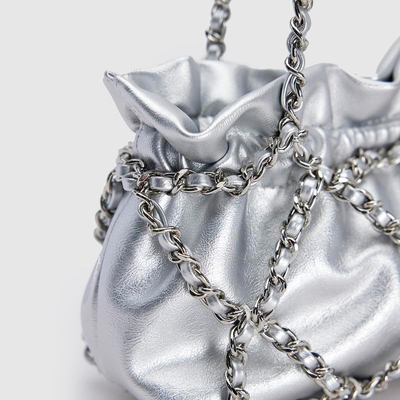 URBAN REVIVO Women's Fashion Ruched Shoulder Bag Crossbody Casual Bag With Chain Medium