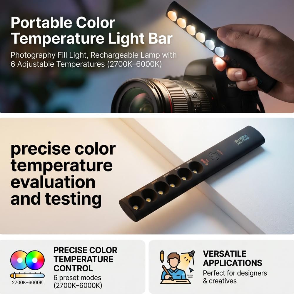 Farbtemperaturlampe Tragbare Stick 6 Modi Zauberstab Licht für Professionelles Fülllicht, USB -Typ C, 2700k -6000k