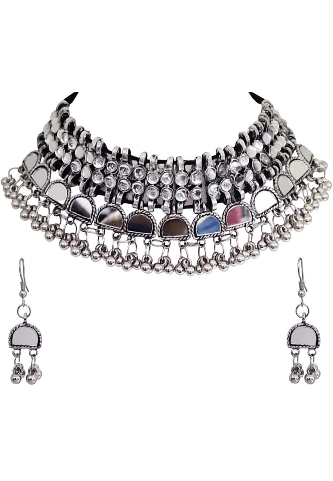 Ishaanvi fashion Silver Oxidised Mirror Choker Necklace (B09RQS3TYC) Amazon Price History, Amazon Price Tracker