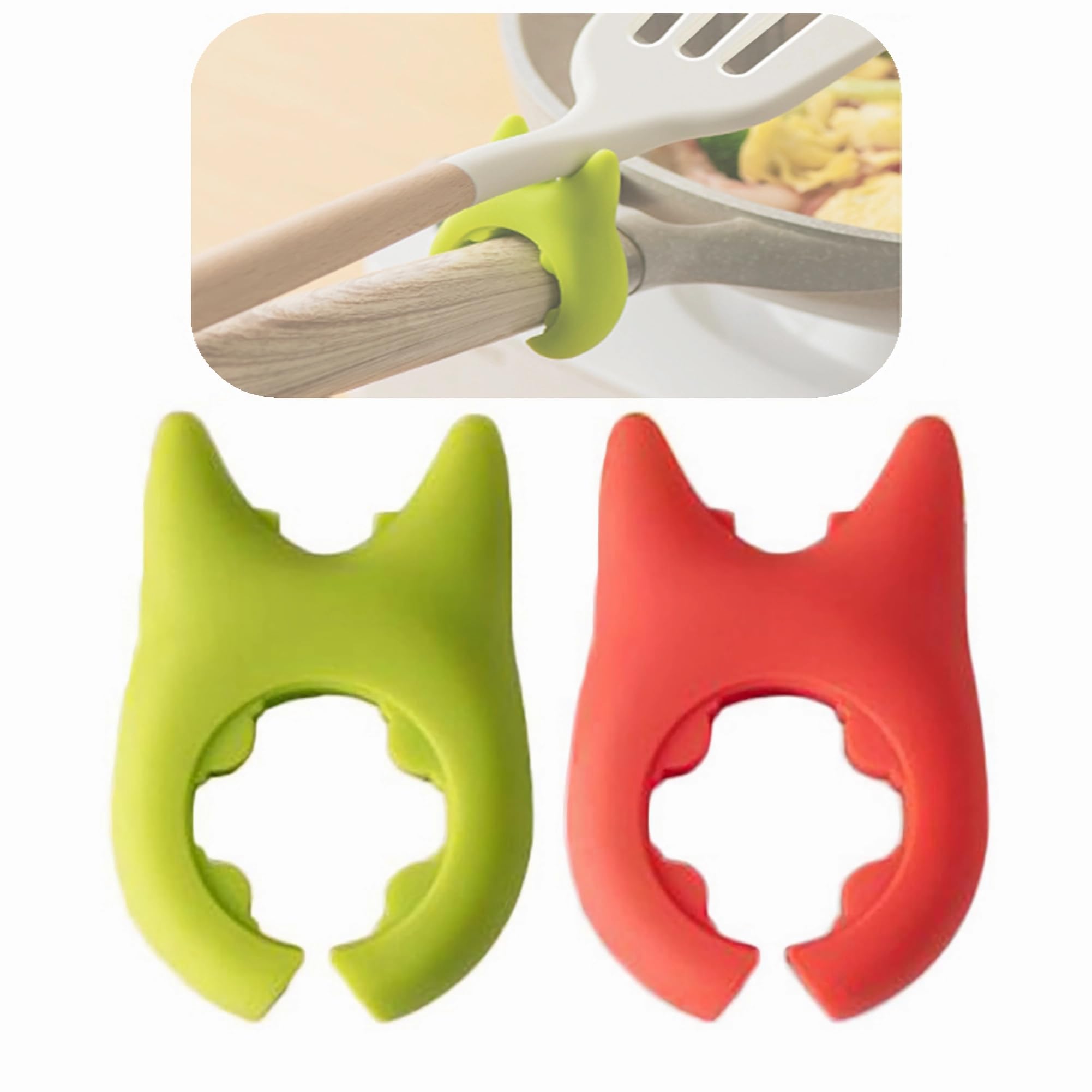 YJ&Z 2 Pack Silicone Spoon Rest for Stovetop, Silicone Pot Clip Kitchen Spoon Holder Steam Releaser for Pot, Compact Heat Resistant Non-slip Fun Kitchen Gadget