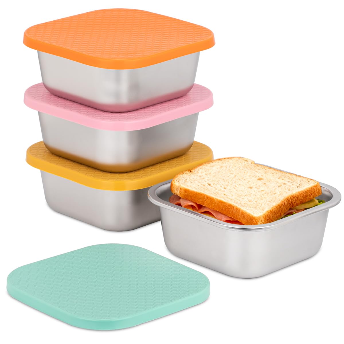 Photo 1 of JUSTASHOW Stainless Steel Sandwich Containers, 30oz, 4 Pack