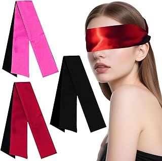 Lot de 3 Masques de Sommeil, Bandeau Yeux Nuit, Satin Bandeau Oeil, Satin Masque Oeil de Sommeil, pour Les Adultes Couples Amoureu, 135x7.5cm (Noir, Rouge, Rose)