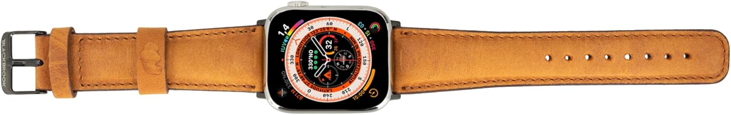 BLACKBROOK Classic Premium Leather Band compatible with Apple Watch 42mm / 44mm / 45mm, Full Grain Genuine Leather Replacement Strap