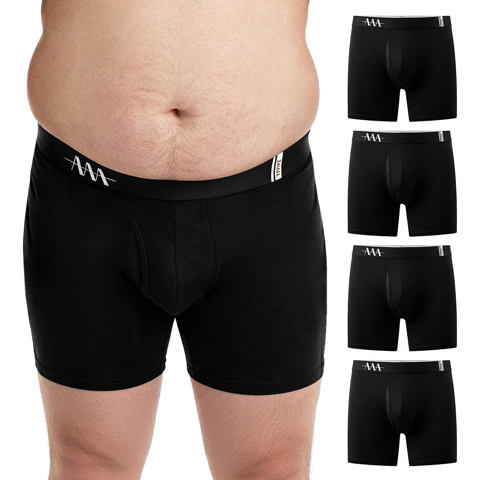ZAKASA Boxershorts Herren Große Größen: Lange Bein Unterhosen Baumwolle Unterwäsche mit Eingriff Ohne Kratzenden Zettel XL-5XL 4er Pack