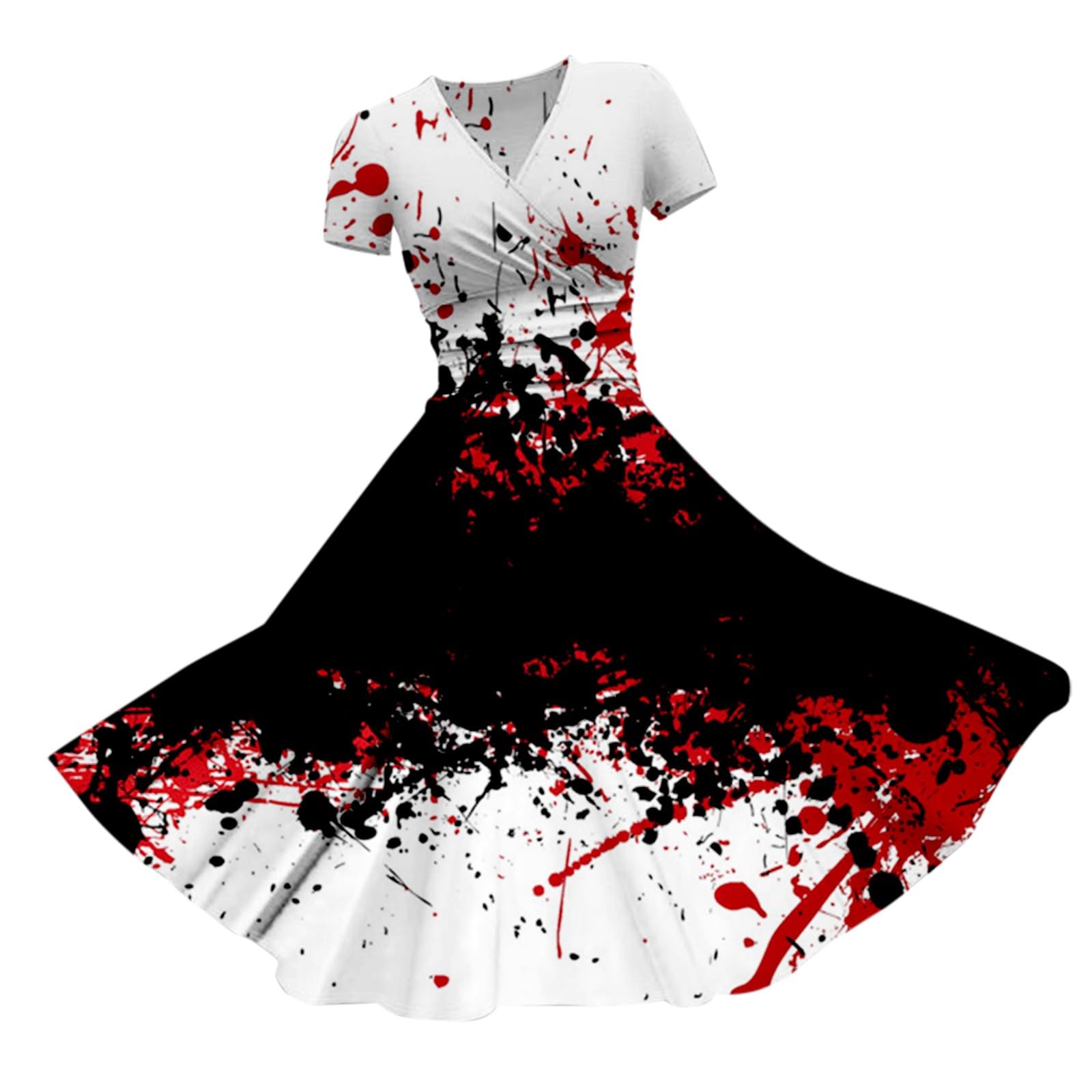 HUIFUAO Halloween Dresses for Women Scary Bloody Fancy Dress Plus Size Halloween Costumes V Neck Short Sleeve Party Evening Horror Festival Cosplay Outfits Clothes (Z13-Black, XXL)