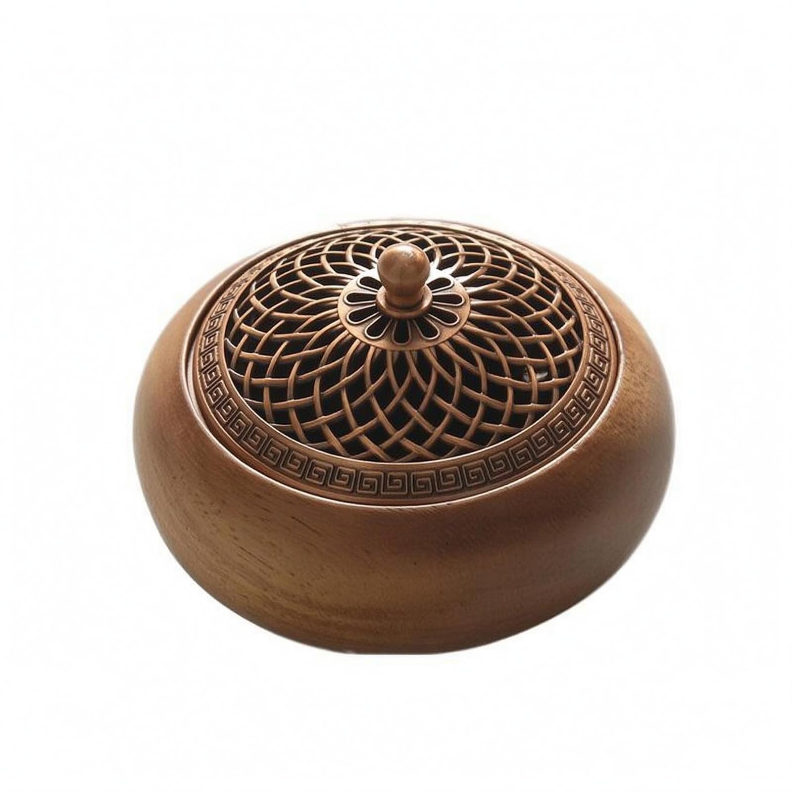 Brûleur d'encens Longquan en noyer et métal de 10,4 cm