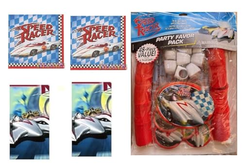 Party Supplies Bundle Includes 32 Napkins, 2 Table Cover, 48pc Favor Pack With 8 Loot Bags, 8 Tops, 8 Jumbo Stickers, 8 Activity Sheets, 8 Springs, 8 Rings