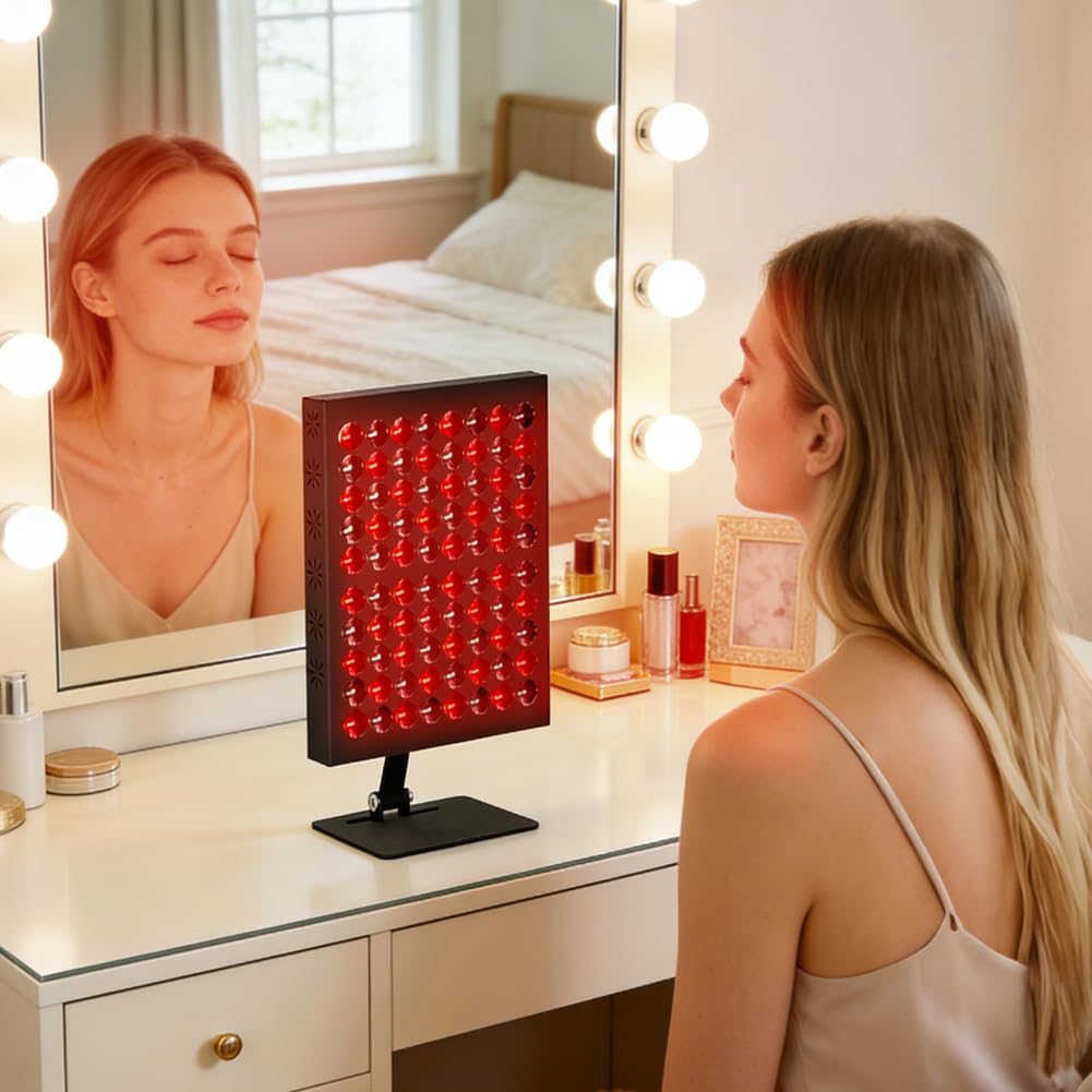 Lampa z czerwonym światłem, lampa na podczerwień, 80 diod LED Red Light, 850 nm i 660 nm, lampa na podczerwień z timerem, urządzenie terapeutyczne 50 W czerwone światło, lampa ciepła do twarzy, całego