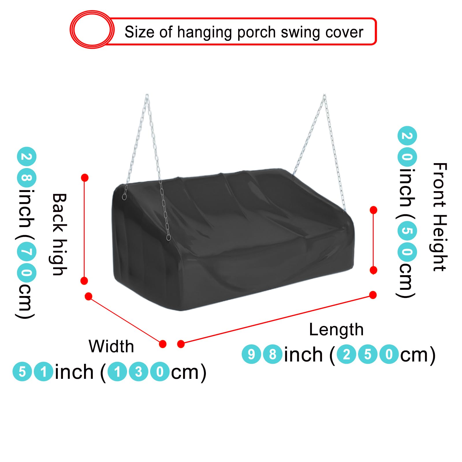 EKQSGLC Hanging Porch Swing Cover Waterproof, Outdoor Hanging Swing Cover with Seam Taped, Hanging Patio Swing Cover Oxford Cloth Windproof - Black (98 * 51 * 28/20inch)