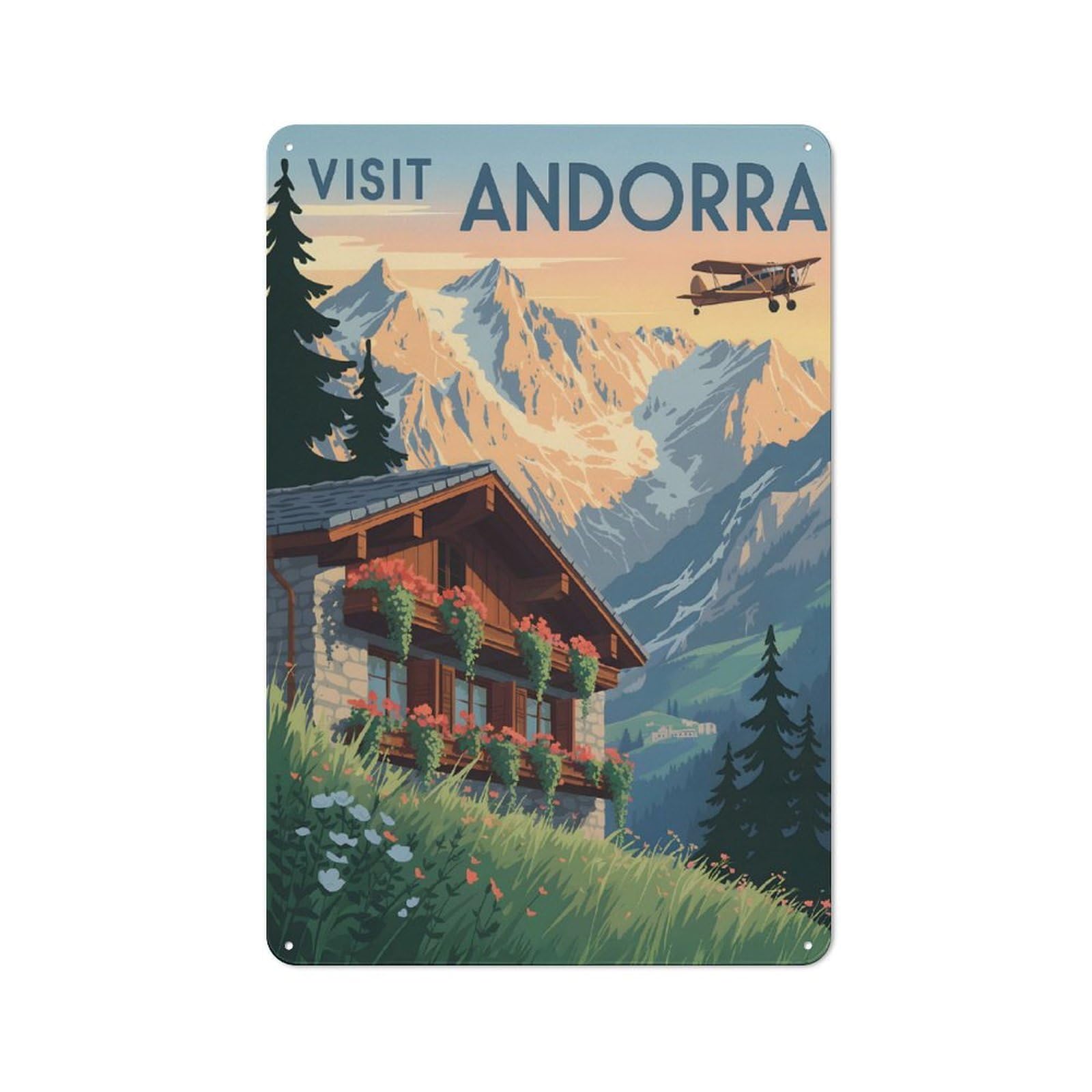 Junmoney Style-3 Tin Wall Sign With Visit Andorra Travel Design 30X20cm, Cosy Cafe Wall Decor For Kitchen, Cafe, Pantry Or Dining Room