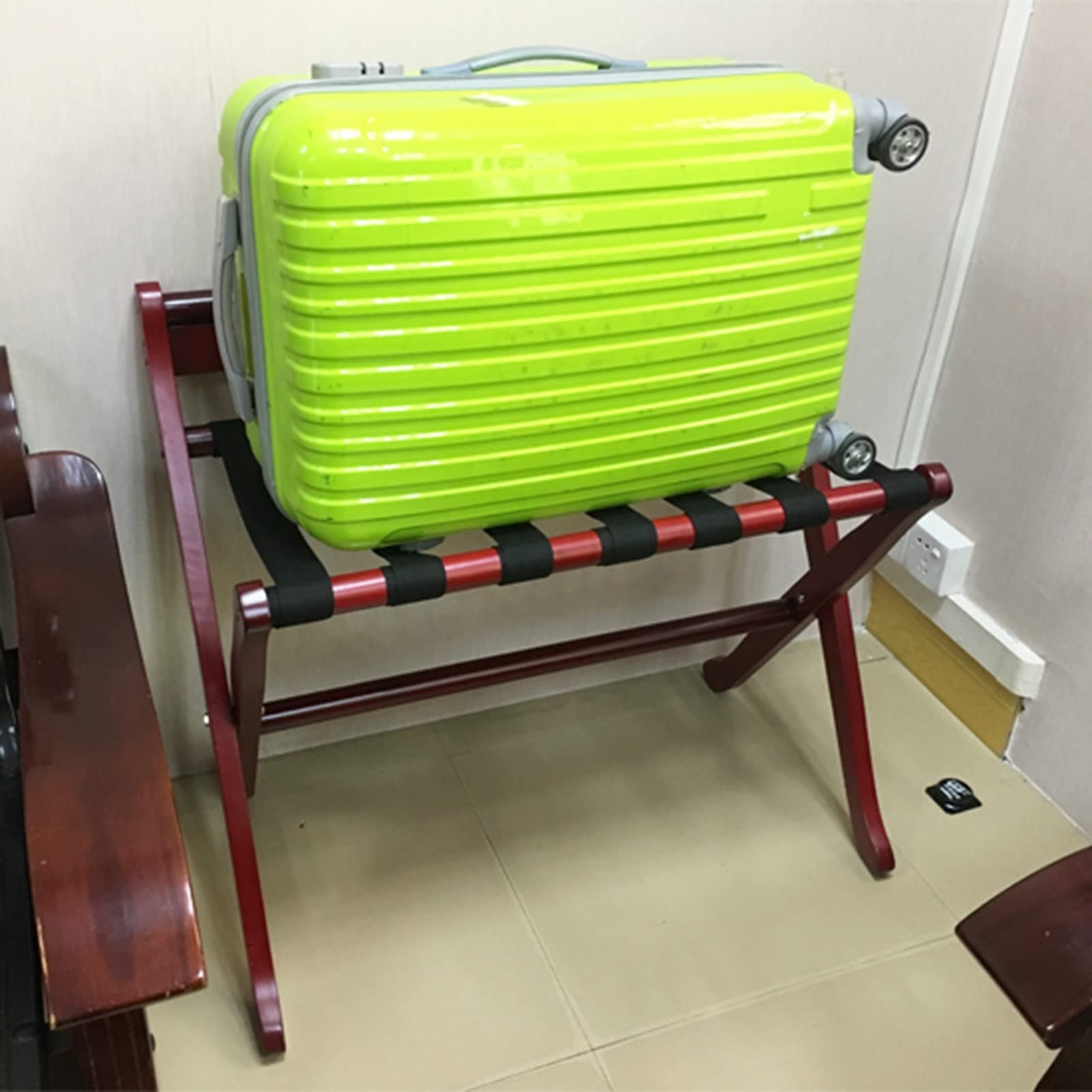 Genérico Portaequipajes clásico, maletín de Equipaje Plegable de Madera de Dos Niveles, Organizador de Madera Plegable, diseño de fácil Montaje para el hogar, Dormitorio, Viaje, Hotel (Colo