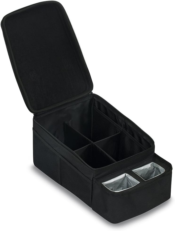 Car Seat Organizer Caddy with Insulated Cup Holders | Crash Tested + 8 Mesh Pockets + Removable Center Dividers + Zipper Top