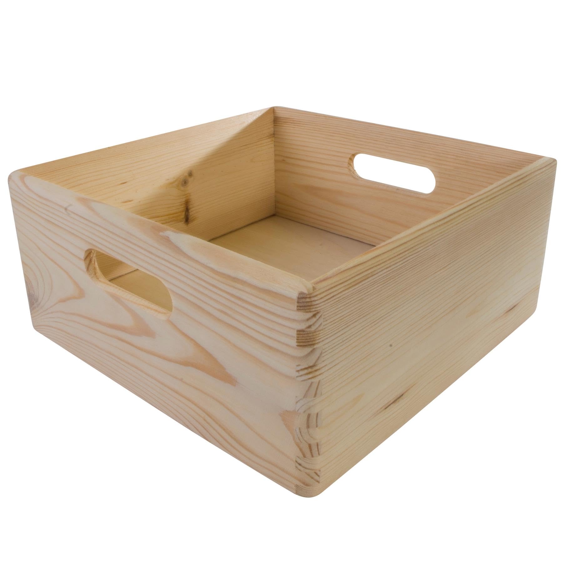 Woodeedoo Natural Wooden Storage Crate With Handles - 30X30x13cm - Square Pine Box Open Top Tray Rustic Organiser Basket Bin For Kitchen Desk Shelf - Unpainted Wood Container For Craft Diy