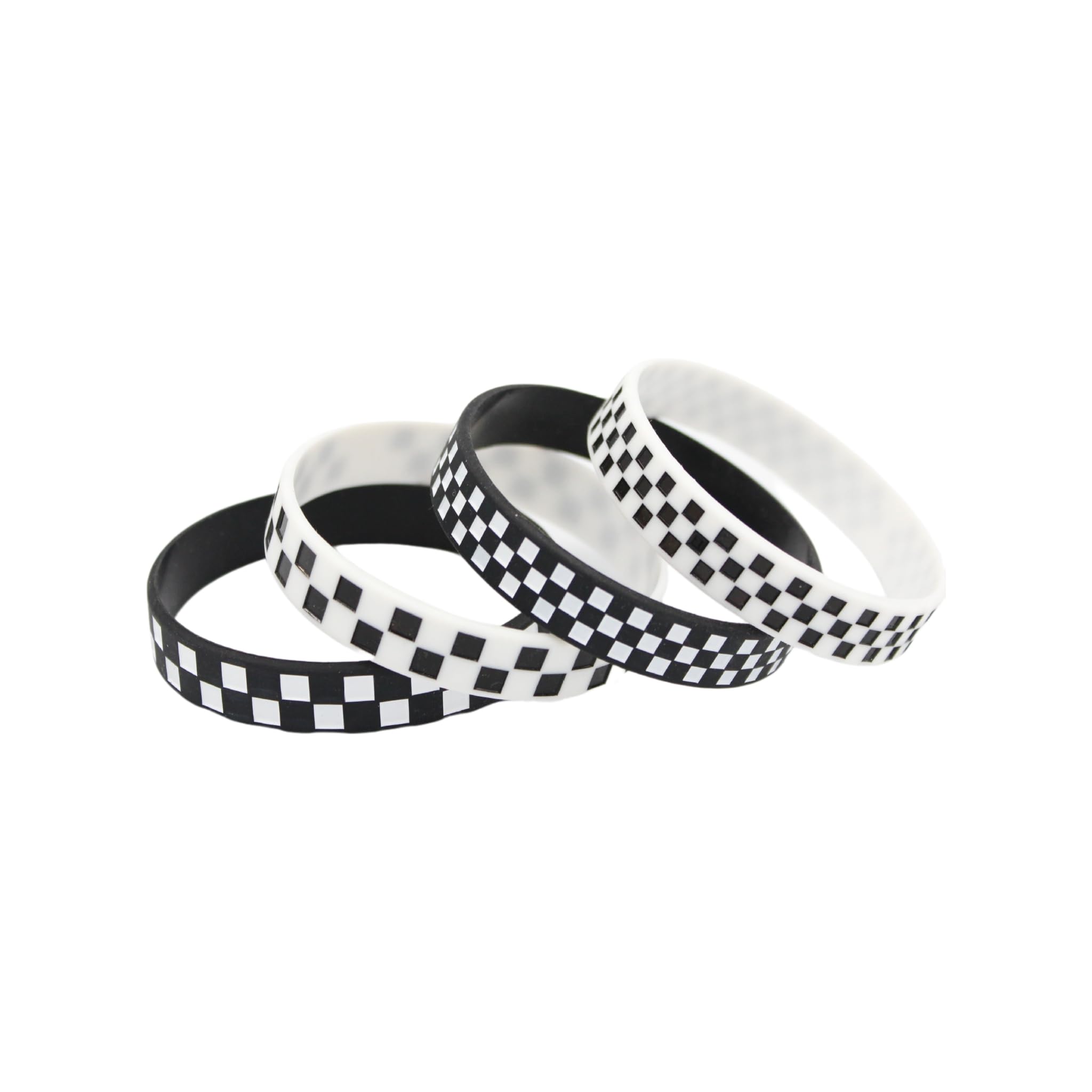 ChungLong0593 4PC Black & White Silicone Sports Bracelet Racing Flag Check Bracelet