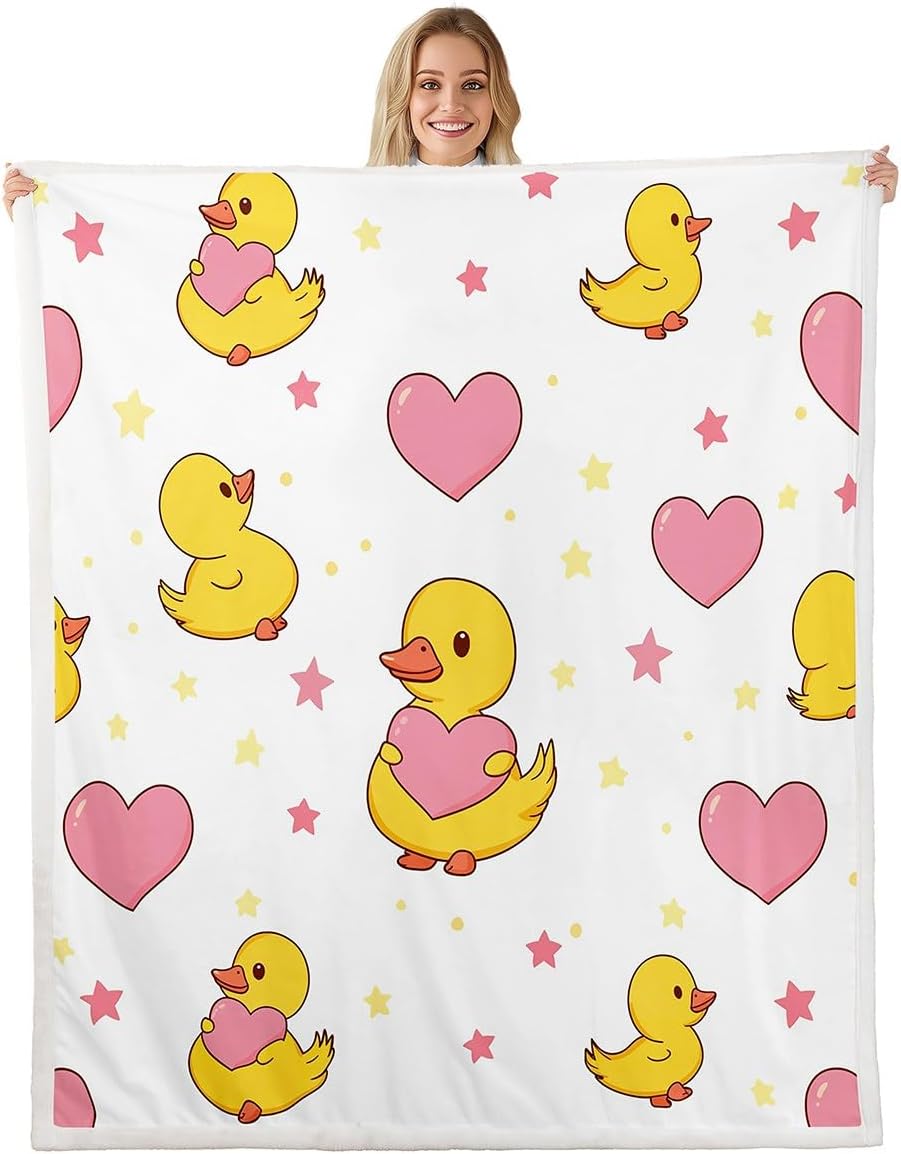 Erosebridal Duck Lover Blanket Funny Duck Animals Throw Blanket Queen for Boys Kids Teens Stars Love Heart Print Fleece Blankets Romantic Cute Themed Sherpa Blankets