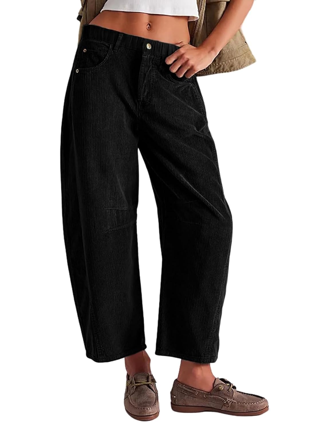 Acelitt Womens Straight Leg Elastic Waist Corduroy Pants with Pockets S-2XL