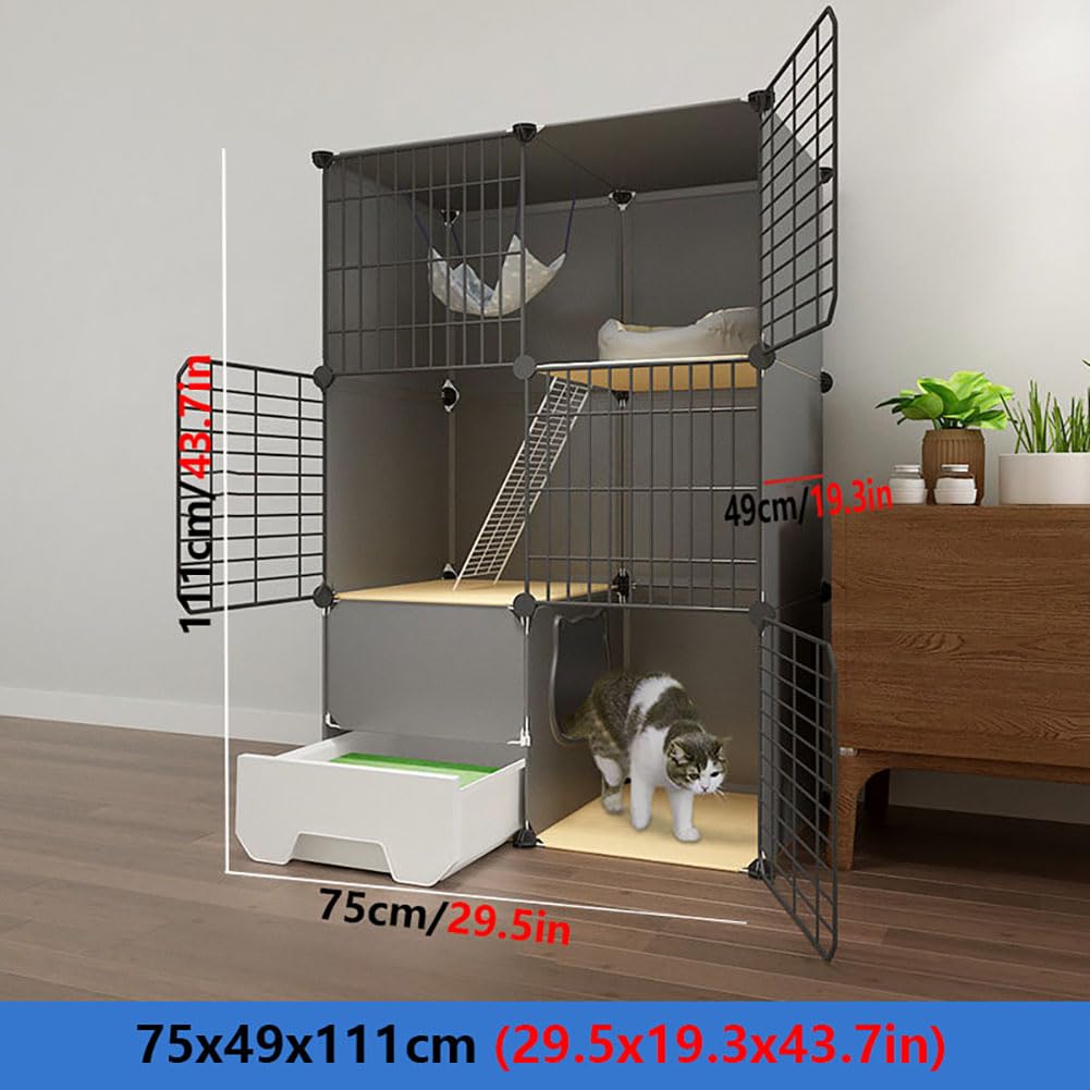 DIY Petit Animal Cage pour Animaux, Enclos Chat Balcon Metal, Clôture Pliable pour Lapins, Cochons d'Inde, Chiots, Chat, Furet - Extérieur/Interieur, Blanc, 75x49x111cm