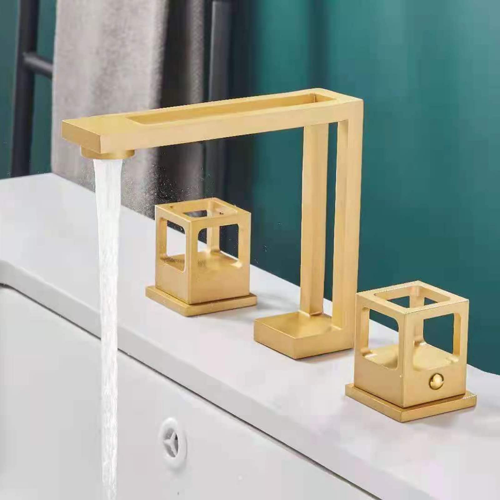 Robinet de lavabo anti-fuite en laiton doré à trois trous durables
